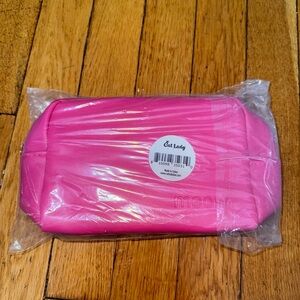 Cat Lady MEOW Pink Cosmetic Bag Zippered 7x5x3"